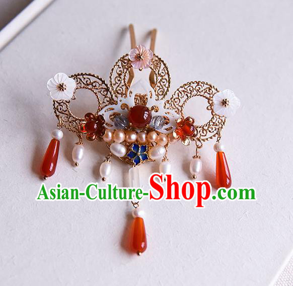 Chinese Traditional Wedding Pearls Hair Stick Ancient Court Princess Shell Lotus Hairpin Chinese Traditional Wedding Pearls Hair Stick Ancient Court Princess Shell Lotus Hairpin