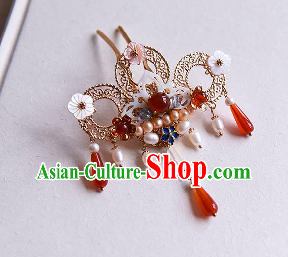 Chinese Traditional Wedding Pearls Hair Stick Ancient Court Princess Shell Lotus Hairpin Chinese Traditional Wedding Pearls Hair Stick Ancient Court Princess Shell Lotus Hairpin