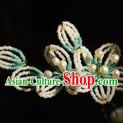 Chinese Ancient Princess Beads Flower Hairpin Traditional Song Dynasty Peach Blossom Hair Stick