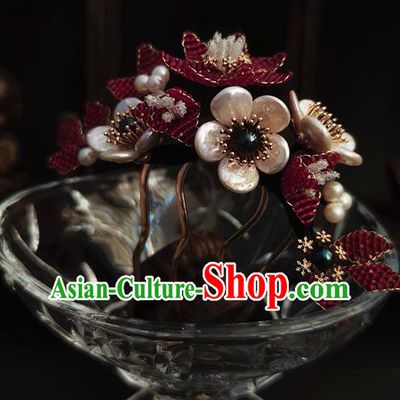 Chinese Traditional Ming Dynasty Hair Comb Ancient Palace Princess Shell Plum Blossom Hairpin