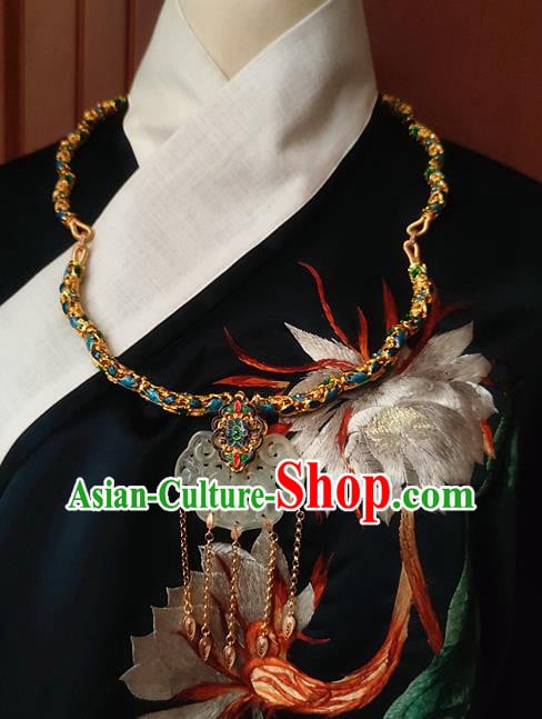 China Classical Cloisonne Necklace Traditional Ming Dynasty Empress Jade Necklet Accessories China Classical Cloisonne Necklace Traditional Ming Dynasty Empress Jade Necklet Accessories