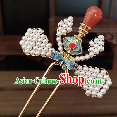 Chinese Traditional Ming Dynasty Empress Cloisonne Butterfly Hair Stick Ancient Queen Agate Hairpin