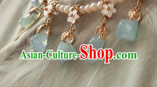 China Classical Ancient Princess Necklace Traditional Song Dynasty Aquamarine Necklet Accessories China Classical Ancient Princess Necklace Traditional Song Dynasty Aquamarine Necklet Accessories