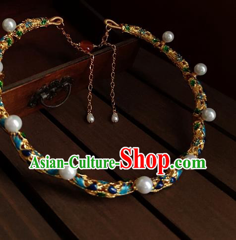 China Classical Ancient Court Woman Pearls Necklace Traditional Ming Dynasty Cloisonne Necklet Accessories China Classical Ancient Court Woman Pearls Necklace Traditional Ming Dynasty Cloisonne Necklet Accessories