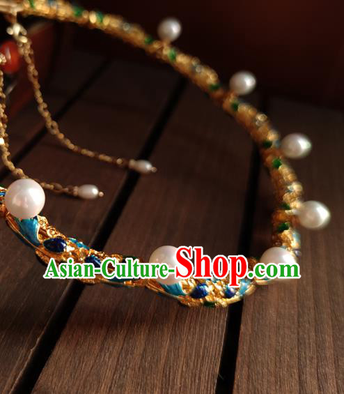 China Classical Ancient Court Woman Pearls Necklace Traditional Ming Dynasty Cloisonne Necklet Accessories China Classical Ancient Court Woman Pearls Necklace Traditional Ming Dynasty Cloisonne Necklet Accessories