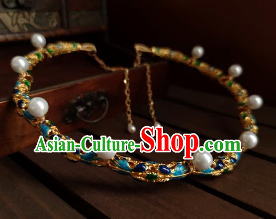 China Classical Ancient Court Woman Pearls Necklace Traditional Ming Dynasty Cloisonne Necklet Accessories China Classical Ancient Court Woman Pearls Necklace Traditional Ming Dynasty Cloisonne Necklet Accessories