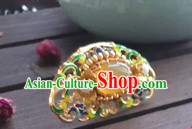 Chinese Ancient Queen Jade Hairpin Traditional Ming Dynasty Blueing Hair Crown