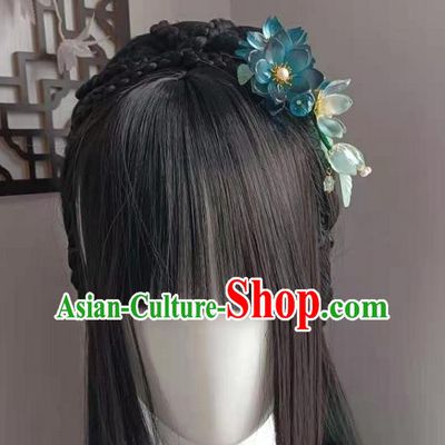 Chinese Ancient Palace Lady Hairpin Traditional Ming Dynasty Princess Blue Lotus Hair Comb