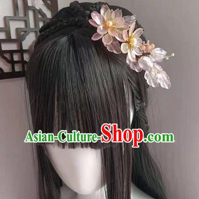 Chinese Ancient Noble Lady Hairpin Traditional Song Dynasty Hanfu Pink Flowers Hair Comb