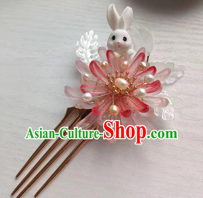 Chinese Ancient Princess Pink Chrysanthemum Hairpin Traditional Ming Dynasty Hanfu Pearls Hair Comb Chinese Ancient Princess Pink Chrysanthemum Hairpin Traditional Ming Dynasty Hanfu Pearls Hair Comb