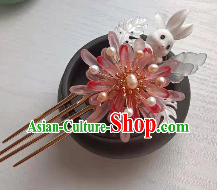 Chinese Ancient Princess Pink Chrysanthemum Hairpin Traditional Ming Dynasty Hanfu Pearls Hair Comb Chinese Ancient Princess Pink Chrysanthemum Hairpin Traditional Ming Dynasty Hanfu Pearls Hair Comb