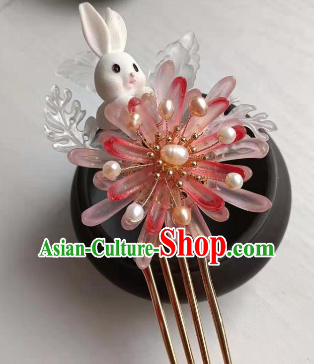 Chinese Ancient Princess Pink Chrysanthemum Hairpin Traditional Ming Dynasty Hanfu Pearls Hair Comb Chinese Ancient Princess Pink Chrysanthemum Hairpin Traditional Ming Dynasty Hanfu Pearls Hair Comb