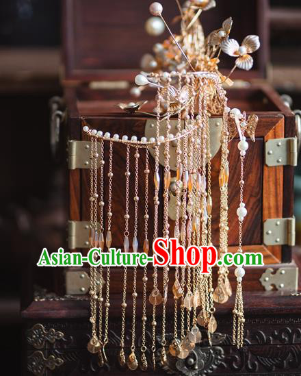 Chinese Classical Bride Tassel Hair Sticks Traditional Wedding Headwear Xiuhe Suit Golden Flowers Hairpins Chinese Classical Bride Tassel Hair Sticks Traditional Wedding Headwear Xiuhe Suit Golden Flowers Hairpins