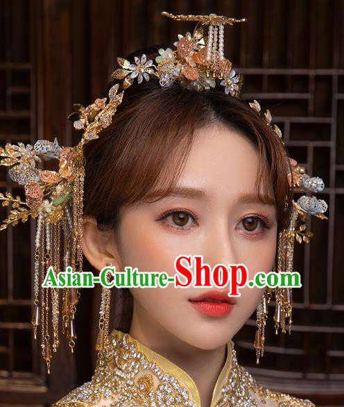 Chinese Classical Bride Hairpins Traditional Wedding Hair Accessories Xiuhe Suit Tassel Hair Comb Chinese Classical Bride Hairpins Traditional Wedding Hair Accessories Xiuhe Suit Tassel Hair Comb