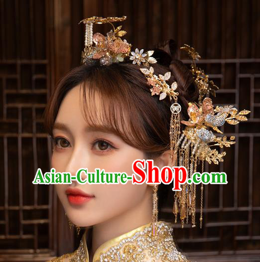 Chinese Classical Bride Hairpins Traditional Wedding Hair Accessories Xiuhe Suit Tassel Hair Comb Chinese Classical Bride Hairpins Traditional Wedding Hair Accessories Xiuhe Suit Tassel Hair Comb