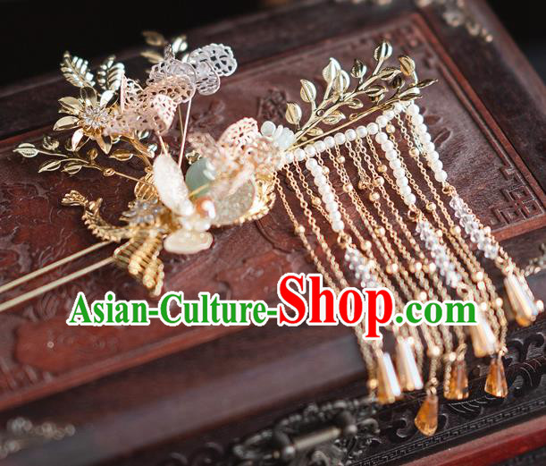 Chinese Classical Bride Hairpins Traditional Wedding Hair Accessories Xiuhe Suit Tassel Hair Comb Chinese Classical Bride Hairpins Traditional Wedding Hair Accessories Xiuhe Suit Tassel Hair Comb