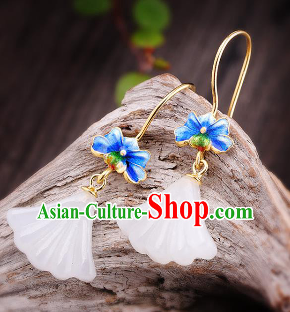 China Handmade Cheongsam Jade Ginkgo Leaf Earrings Traditional Blueing Lotus Ear Accessories China Handmade Cheongsam Jade Ginkgo Leaf Earrings Traditional Blueing Lotus Ear Accessories