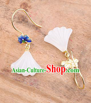 China Handmade Cheongsam Jade Ginkgo Leaf Earrings Traditional Blueing Lotus Ear Accessories China Handmade Cheongsam Jade Ginkgo Leaf Earrings Traditional Blueing Lotus Ear Accessories