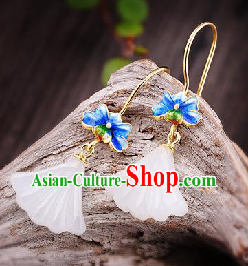 China Handmade Cheongsam Jade Ginkgo Leaf Earrings Traditional Blueing Lotus Ear Accessories China Handmade Cheongsam Jade Ginkgo Leaf Earrings Traditional Blueing Lotus Ear Accessories