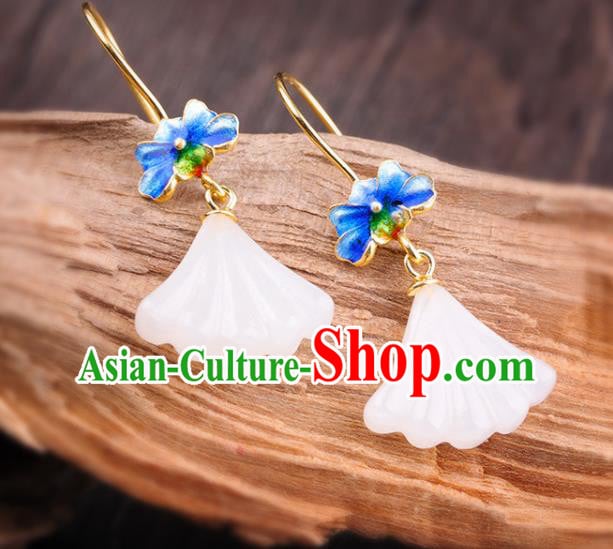 China Handmade Cheongsam Jade Ginkgo Leaf Earrings Traditional Blueing Lotus Ear Accessories China Handmade Cheongsam Jade Ginkgo Leaf Earrings Traditional Blueing Lotus Ear Accessories