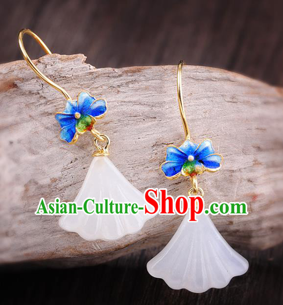 China Handmade Cheongsam Jade Ginkgo Leaf Earrings Traditional Blueing Lotus Ear Accessories China Handmade Cheongsam Jade Ginkgo Leaf Earrings Traditional Blueing Lotus Ear Accessories