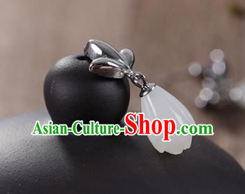 China Handmade Silver Earrings Traditional Cheongsam Jade Mangnolia Ear Accessories China Handmade Silver Earrings Traditional Cheongsam Jade Mangnolia Ear Accessories