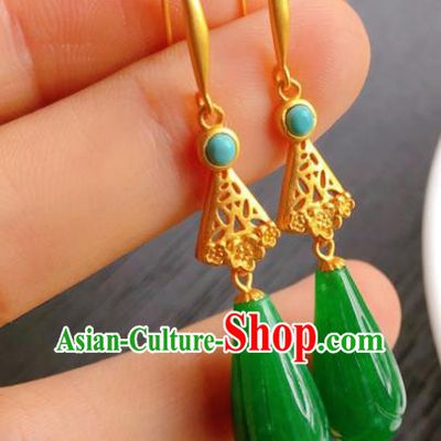 China Handmade Jade Mangnolia Earrings Traditional Cheongsam Jadeite Ear Accessories