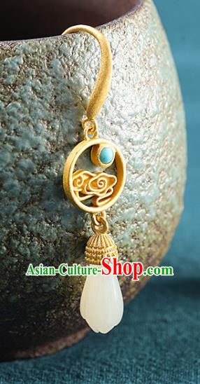 China Handmade Golden Cloud Earrings Traditional Cheongsam Hetian Jade Ear Accessories China Handmade Golden Cloud Earrings Traditional Cheongsam Hetian Jade Ear Accessories