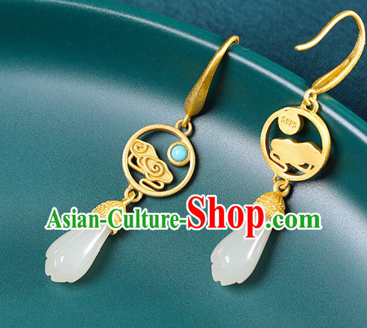 China Handmade Golden Cloud Earrings Traditional Cheongsam Hetian Jade Ear Accessories China Handmade Golden Cloud Earrings Traditional Cheongsam Hetian Jade Ear Accessories