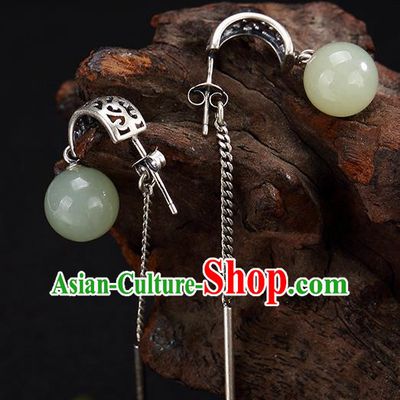 China Handmade National Earrings Traditional Cheongsam Silver Tassel Ear Accessories