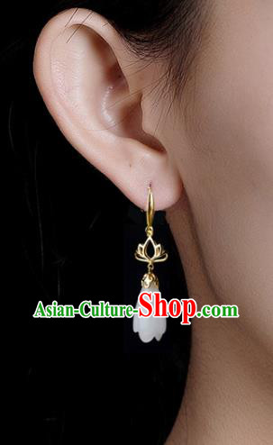 China Handmade National Jade Mangnolia Earrings Traditional Cheongsam Golden Lotus Ear Accessories China Handmade National Jade Mangnolia Earrings Traditional Cheongsam Golden Lotus Ear Accessories