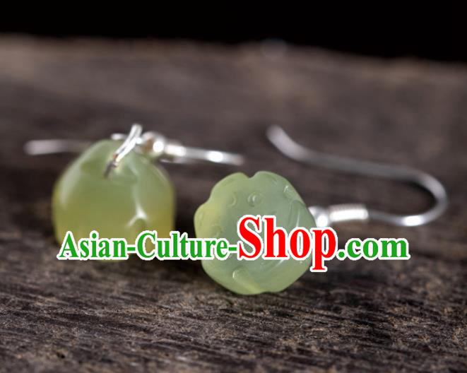 China Handmade National Jade Lotus Seedpod Earrings Traditional Cheongsam Ear Accessories China Handmade National Jade Lotus Seedpod Earrings Traditional Cheongsam Ear Accessories