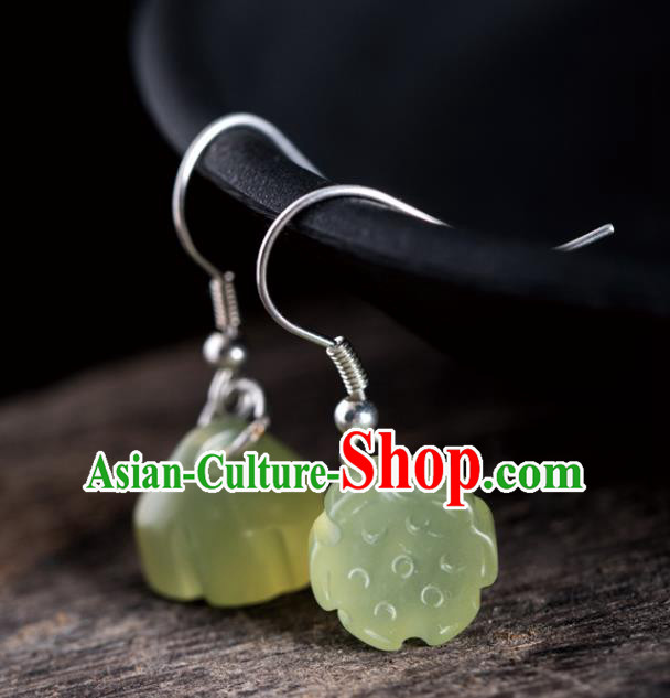 China Handmade National Jade Lotus Seedpod Earrings Traditional Cheongsam Ear Accessories China Handmade National Jade Lotus Seedpod Earrings Traditional Cheongsam Ear Accessories