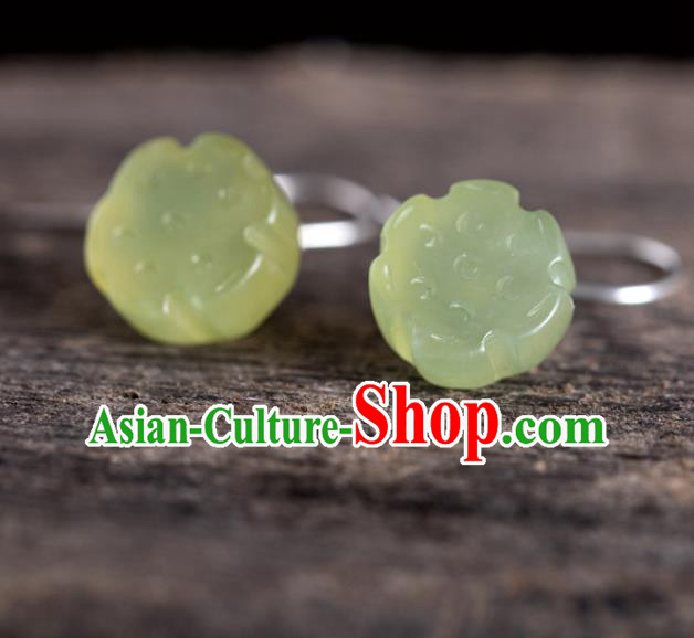China Handmade National Jade Lotus Seedpod Earrings Traditional Cheongsam Ear Accessories China Handmade National Jade Lotus Seedpod Earrings Traditional Cheongsam Ear Accessories
