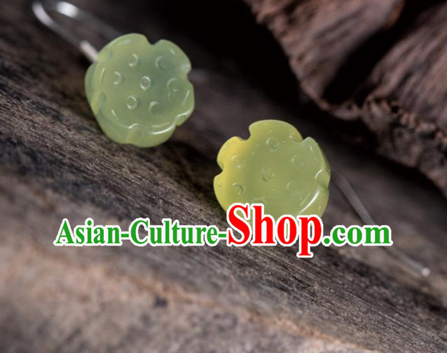 China Handmade National Jade Lotus Seedpod Earrings Traditional Cheongsam Ear Accessories China Handmade National Jade Lotus Seedpod Earrings Traditional Cheongsam Ear Accessories