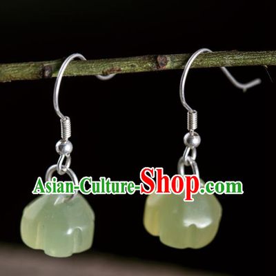 China Handmade National Jade Lotus Seedpod Earrings Traditional Cheongsam Ear Accessories
