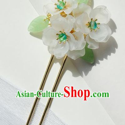 Chinese Ancient Young Lady Hairpin Traditional Hanfu Ming Dynasty White Flowers Hair Stick