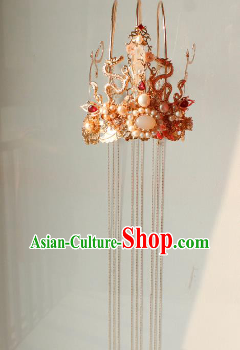 Chinese Ancient Empress Headwear Traditional Hanfu Ming Dynasty Golden Dragons Hair Crown Chinese Ancient Empress Headwear Traditional Hanfu Ming Dynasty Golden Dragons Hair Crown