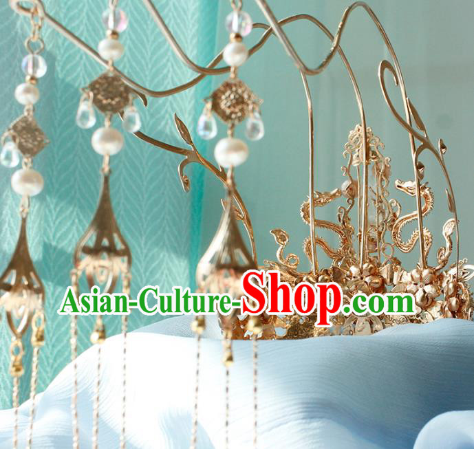 Chinese Ancient Empress Headwear Traditional Hanfu Ming Dynasty Golden Dragons Hair Crown Chinese Ancient Empress Headwear Traditional Hanfu Ming Dynasty Golden Dragons Hair Crown