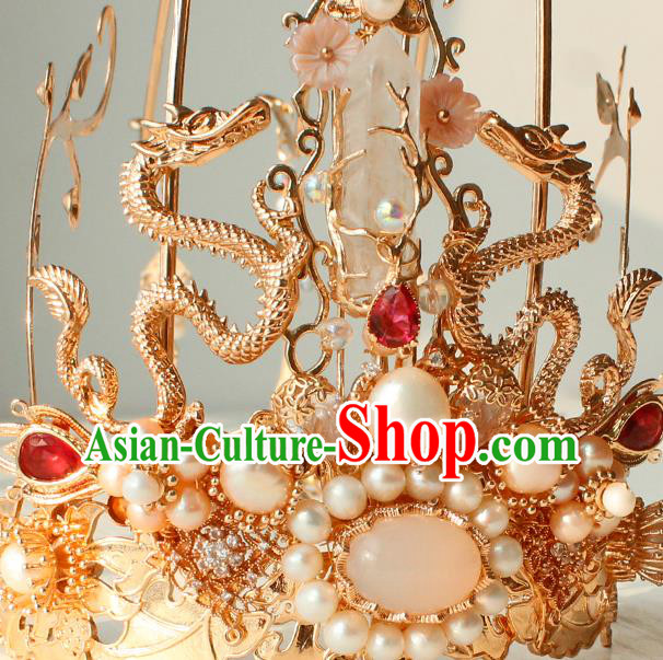 Chinese Ancient Empress Headwear Traditional Hanfu Ming Dynasty Golden Dragons Hair Crown Chinese Ancient Empress Headwear Traditional Hanfu Ming Dynasty Golden Dragons Hair Crown