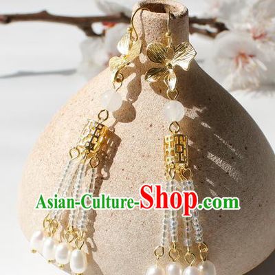 China Handmade Ancient Palace Lantern Tassel Earrings Traditional Wedding Bride Ear Accessories