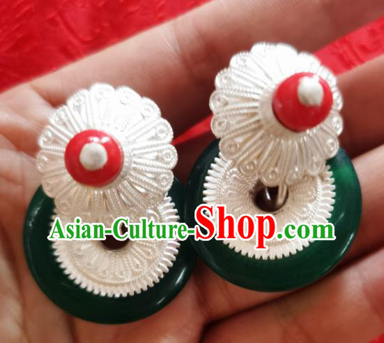 China Handmade Ethnic Folk Dance Earrings Traditional Yi Nationality Silver Ear Accessories China Handmade Ethnic Folk Dance Earrings Traditional Yi Nationality Silver Ear Accessories