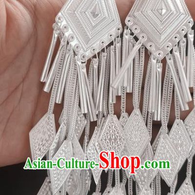 China Traditional Liangshan Yi Nationality Silver Ear Accessories Handmade Ethnic Folk Dance Earrings