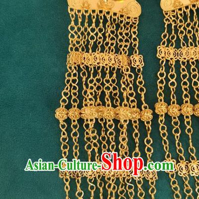 China Traditional Yi Nationality Golden Tassel Ear Accessories Handmade Liangshan Ethnic Woman Earrings