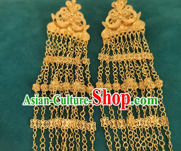 China Traditional Yi Nationality Golden Tassel Ear Accessories Handmade Liangshan Ethnic Woman Earrings China Traditional Yi Nationality Golden Tassel Ear Accessories Handmade Liangshan Ethnic Woman Earrings