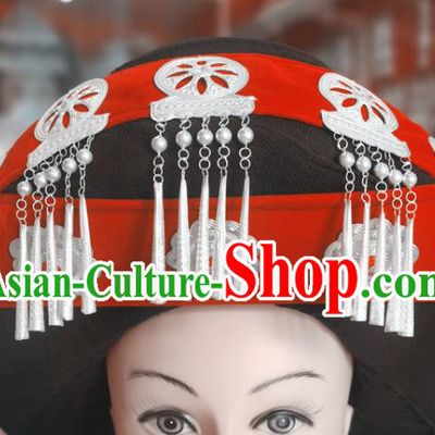 Chinese Liangshan Ethnic Female Tassel Headwear Traditional Yi Nationality Wedding Bride Tassel Hat