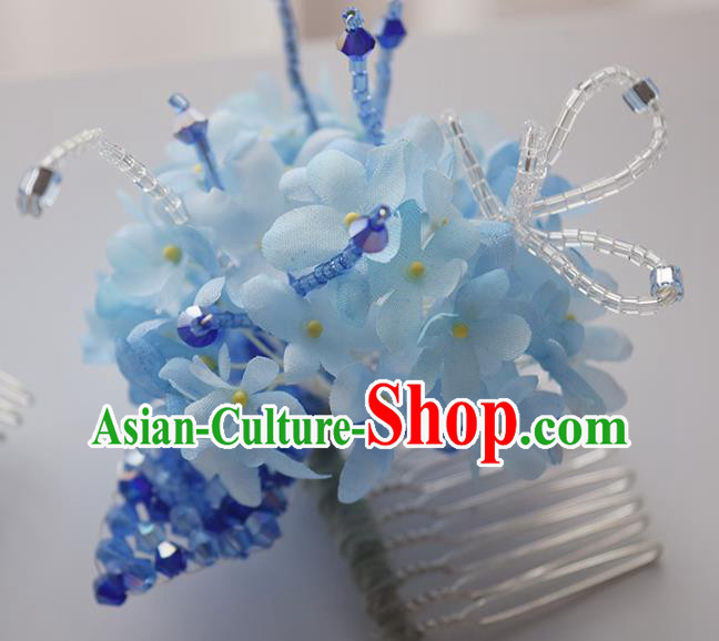 Chinese Handmade Cheongsam Hair Accessories Traditional Hanfu Blue Flowers Hair Comb Chinese Handmade Cheongsam Hair Accessories Traditional Hanfu Blue Flowers Hair Comb