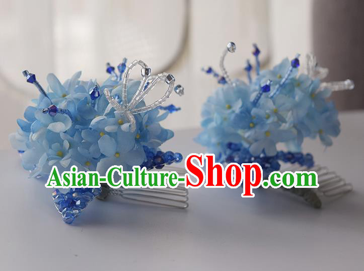 Chinese Handmade Cheongsam Hair Accessories Traditional Hanfu Blue Flowers Hair Comb Chinese Handmade Cheongsam Hair Accessories Traditional Hanfu Blue Flowers Hair Comb