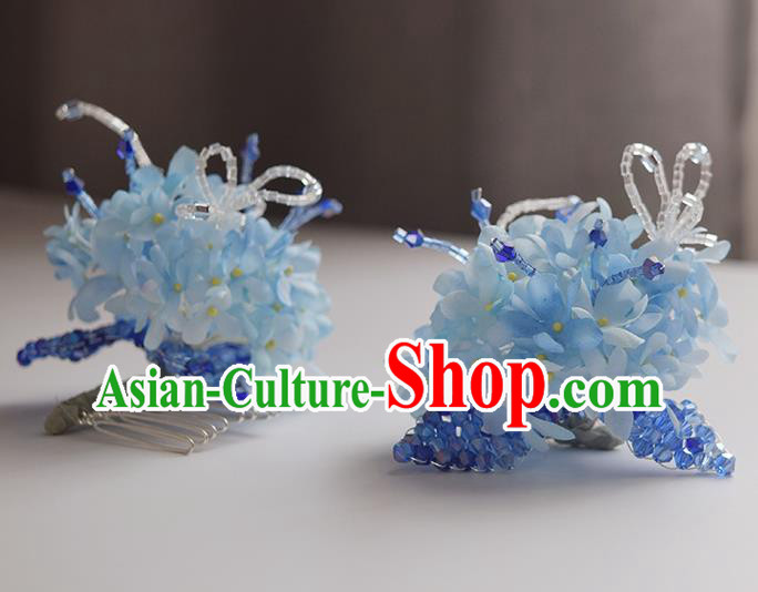 Chinese Handmade Cheongsam Hair Accessories Traditional Hanfu Blue Flowers Hair Comb Chinese Handmade Cheongsam Hair Accessories Traditional Hanfu Blue Flowers Hair Comb