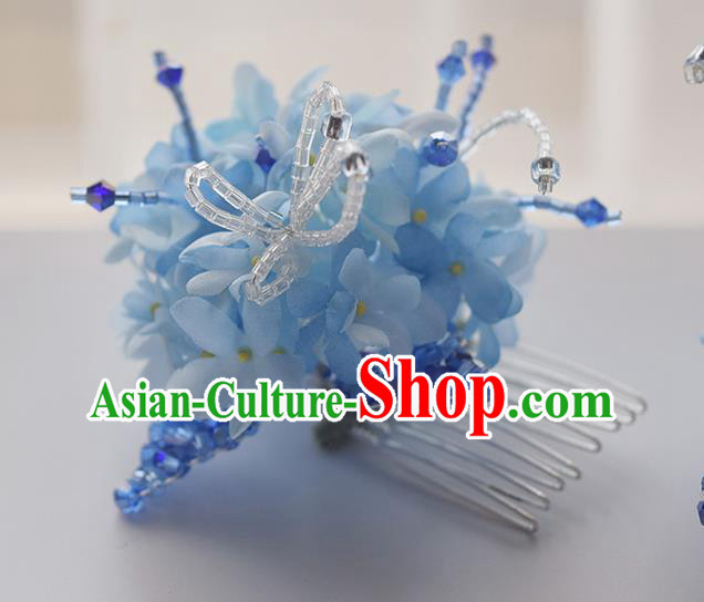 Chinese Handmade Cheongsam Hair Accessories Traditional Hanfu Blue Flowers Hair Comb Chinese Handmade Cheongsam Hair Accessories Traditional Hanfu Blue Flowers Hair Comb